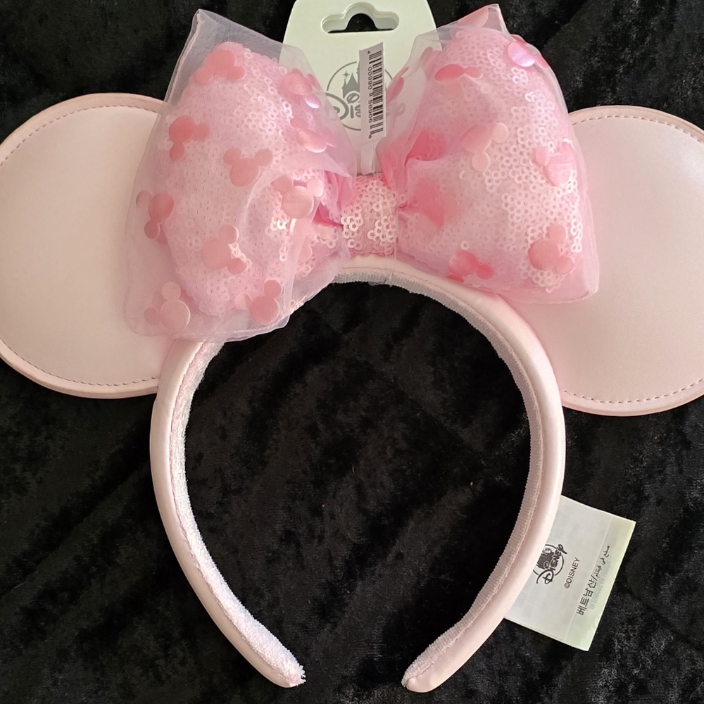 Disney Parks 2025 Minnie Mouse Ears Headband Vegan Leather Pleather Pink Sequin - Picture 6 of 8